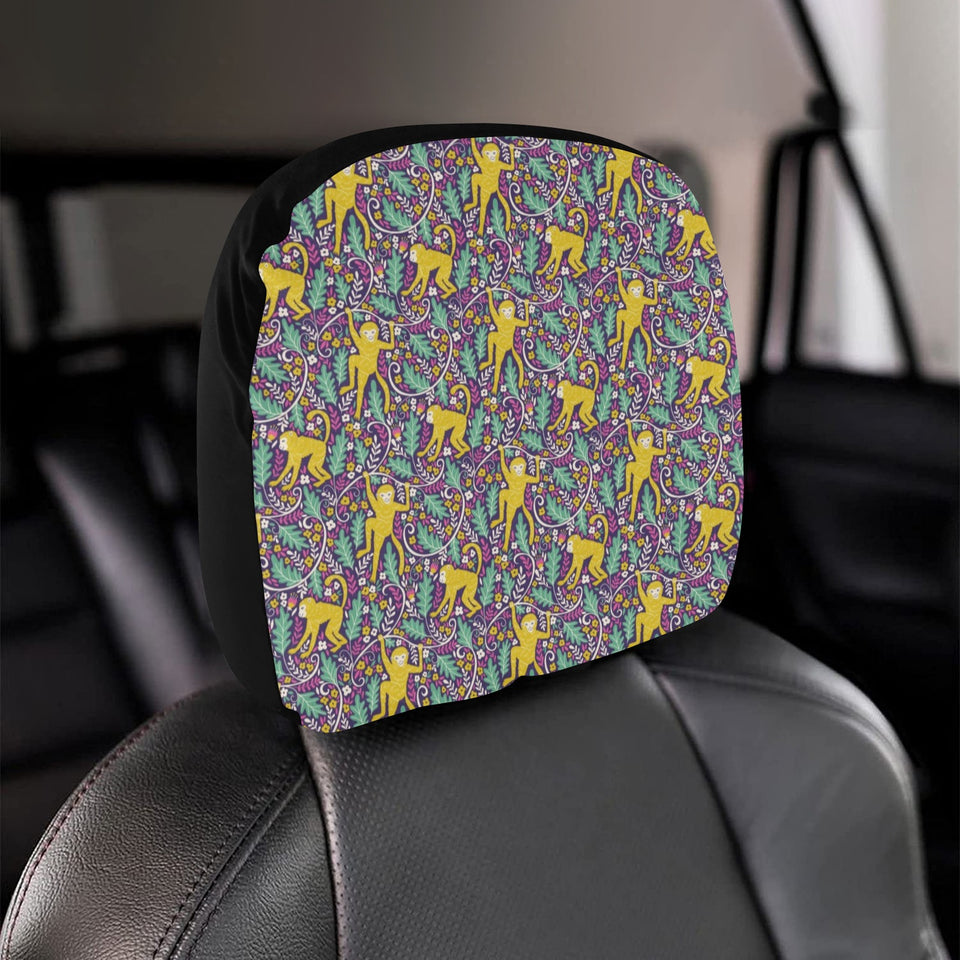Cute yellow monkey leaves pattern Car Headrest Cover