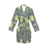 Cute owls leaves pattern Women's Long Sleeve Belted Night Robe