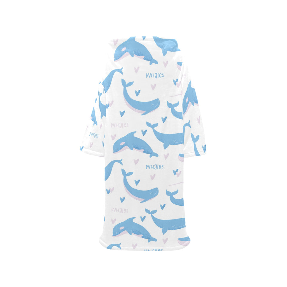 Blue whale pattern Blanket Robe with Sleeves