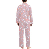 coral white heart pattern Men's Long Pajama Set