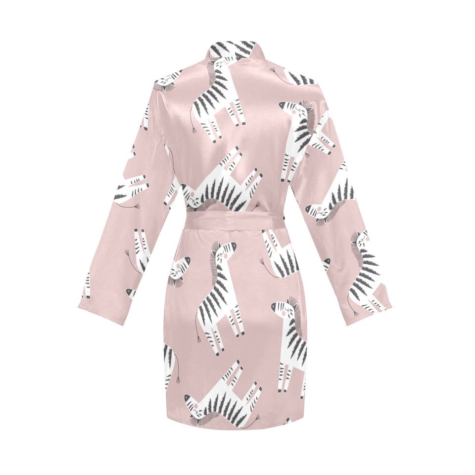 Cute zebra pattern Women's Long Sleeve Belted Night Robe