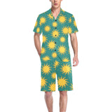 Sun green background Men's V-Neck Short Pajama Set
