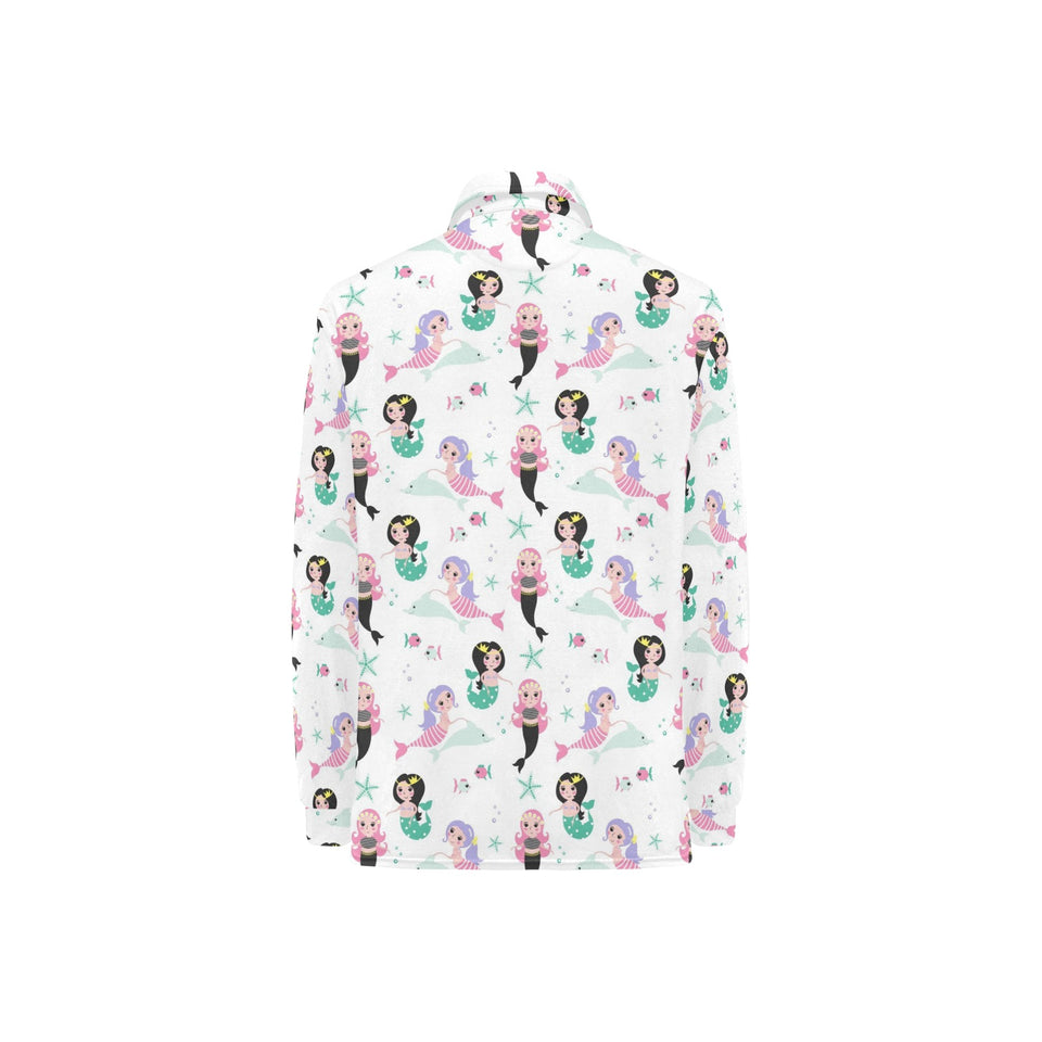 cute mermaid dolphin fish starfish pattern Women's Long Sleeve Polo Shirt