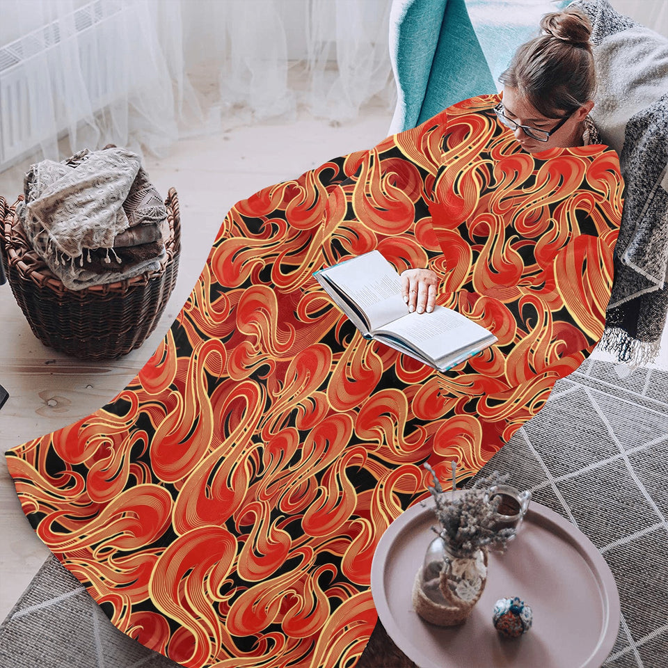 Fire flame pattern Blanket Robe with Sleeves