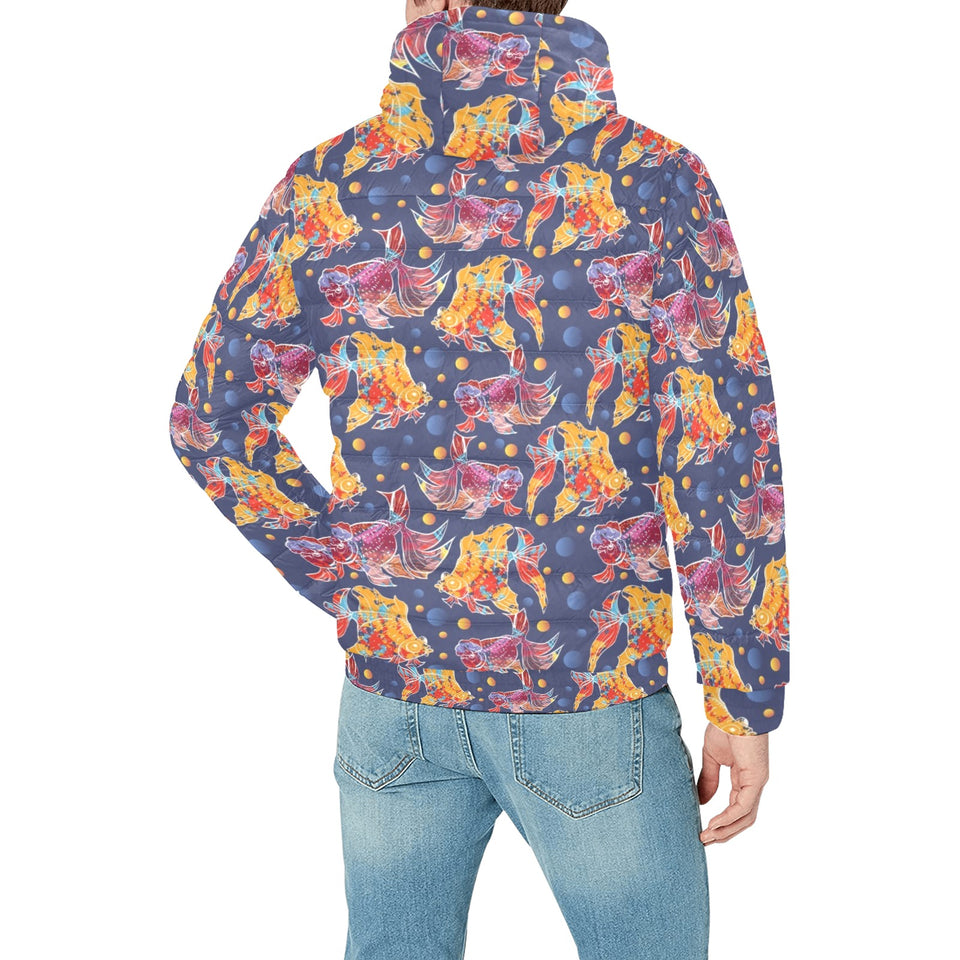 Goldfish Pattern Print Design 05 Men's Padded Hooded Jacket