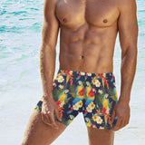 Colorful parrot flower pattern Men's Swimming Trunks