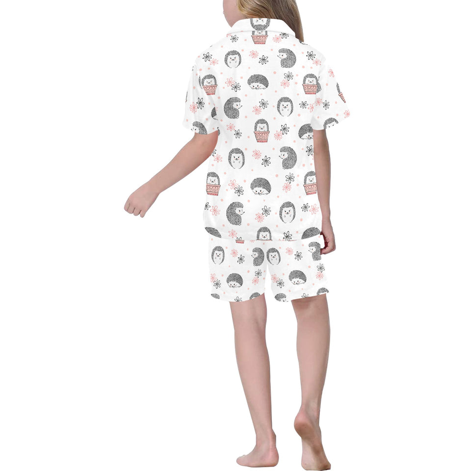 Hedgehog Pattern Print Design 02 Kids' Boys' Girls' V-Neck Short Pajama Set