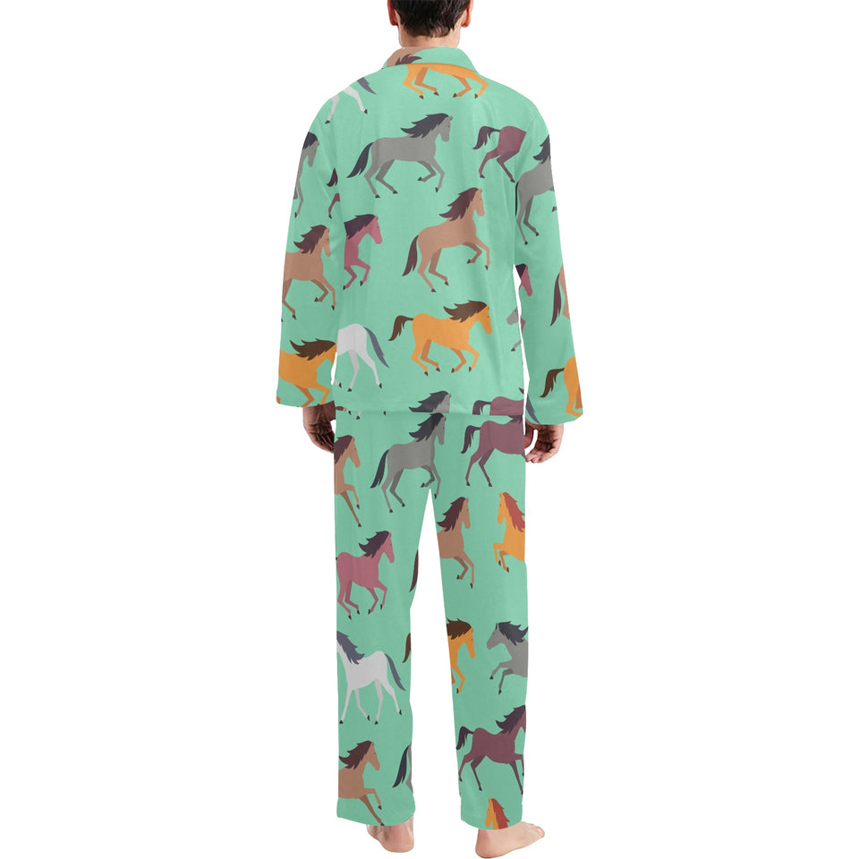 Colorful horses pattern Men's Long Pajama Set