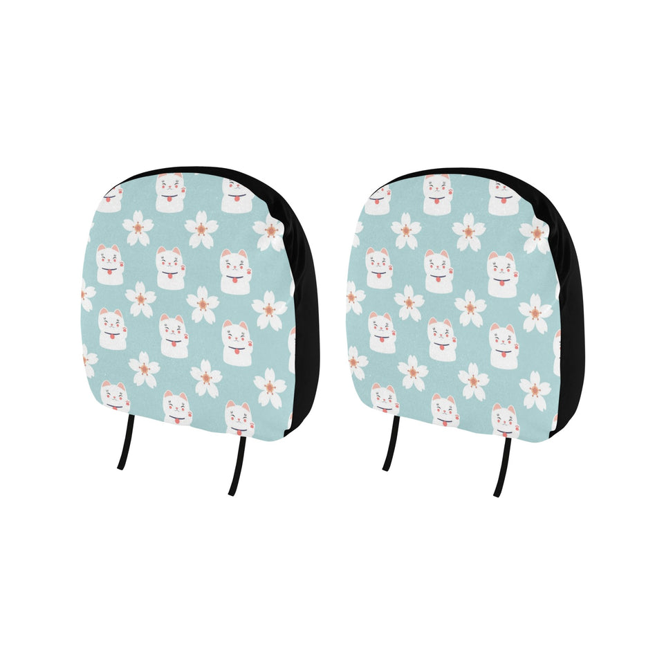 Maneki neko cat sakura Car Headrest Cover