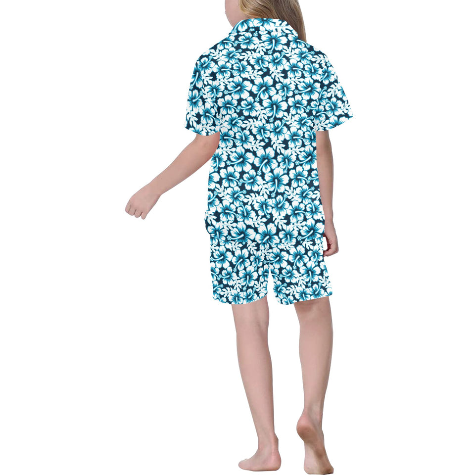 Hibiscus Pattern Print Design 04 Kids' Boys' Girls' V-Neck Short Pajama Set