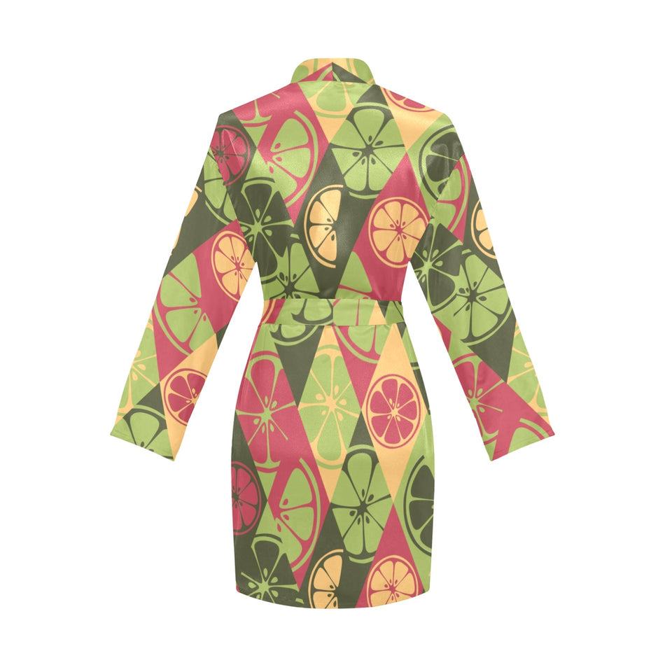 Cool Geometric lime pattern Women's Long Sleeve Belted Night Robe
