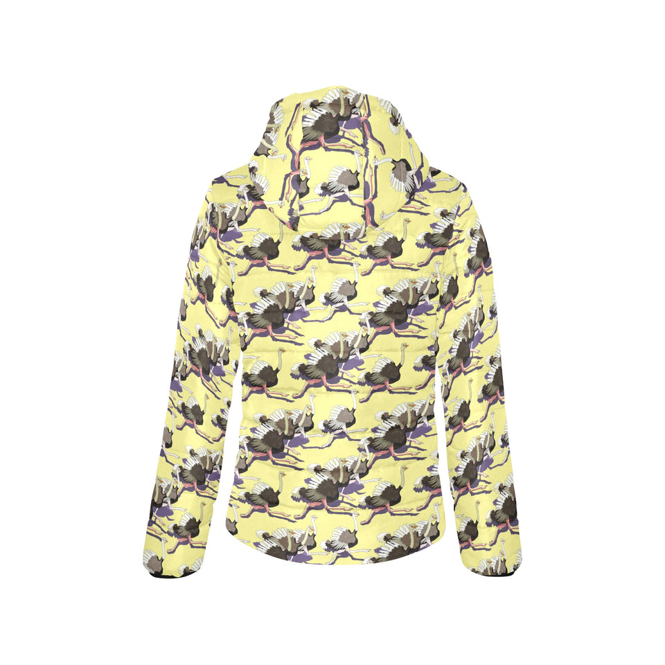 Ostrich Pattern Print Design 04 Women's Padded Hooded Jacket