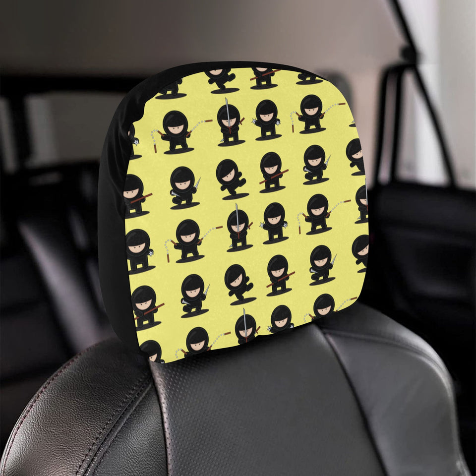 Cute ninja yellow background Car Headrest Cover