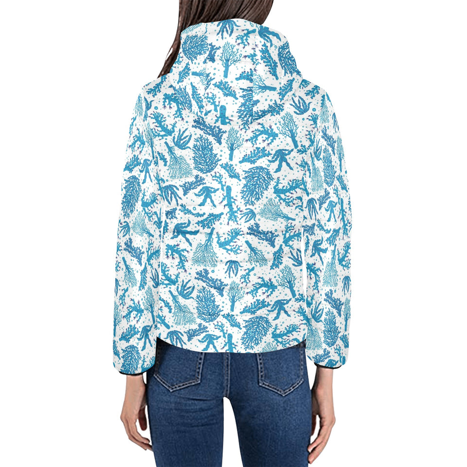 Coral Reef Pattern Print Design 01 Women's Padded Hooded Jacket
