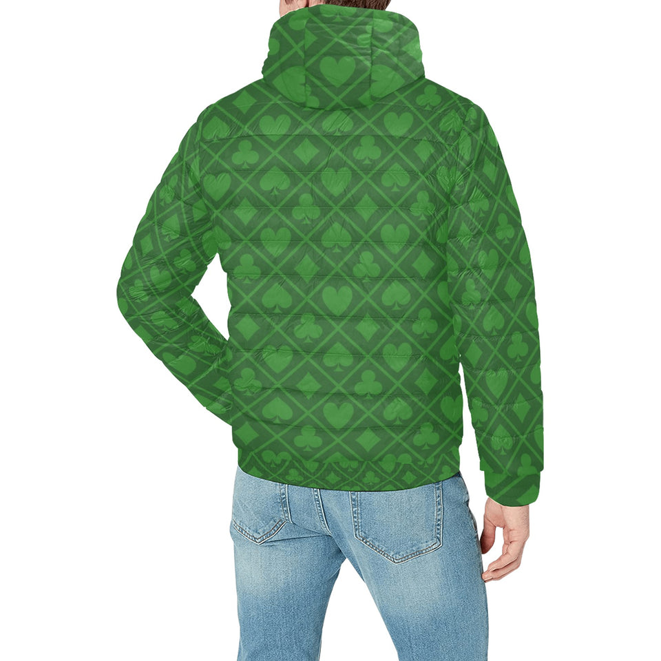 Casino Cards Suits Pattern Print Design 04 Men's Padded Hooded Jacket