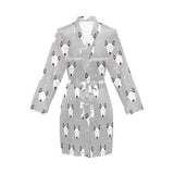Bull Terrier Pattern Print Design 05 Women's Long Sleeve Belted Night Robe