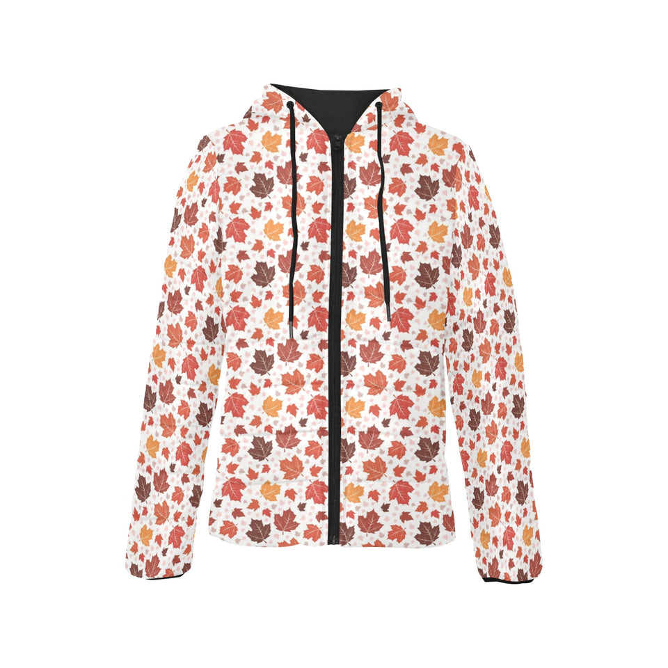Colorful Maple Leaf pattern Women's Padded Hooded Jacket