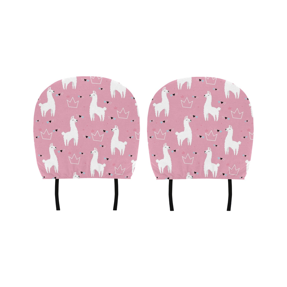 Llama Alpaca pink background Car Headrest Cover