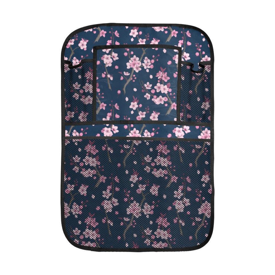 Pink sakura cherry blossom blue background Car Seat Back Organizer