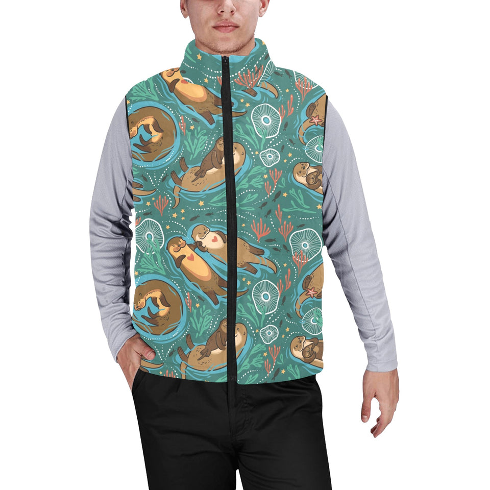 cute brown sea otters ornamental seaweed corals gr Men's Padded Vest