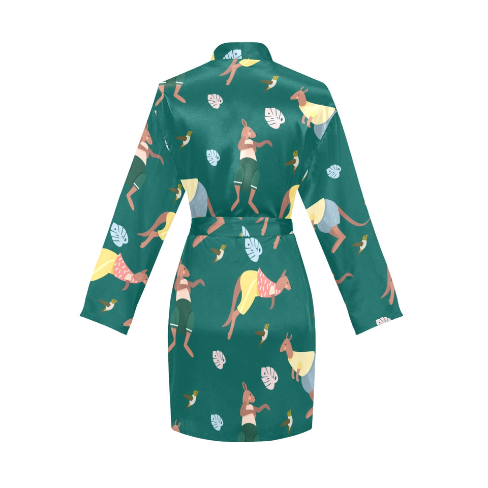 Kangaroo leaves pattern Women's Long Sleeve Belted Night Robe
