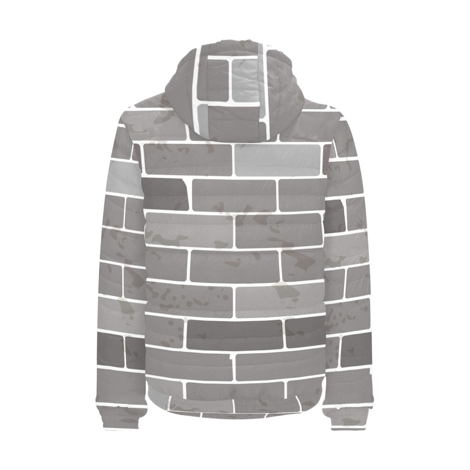 Brick Printed Pattern Print Design 05 Men's Padded Hooded Jacket