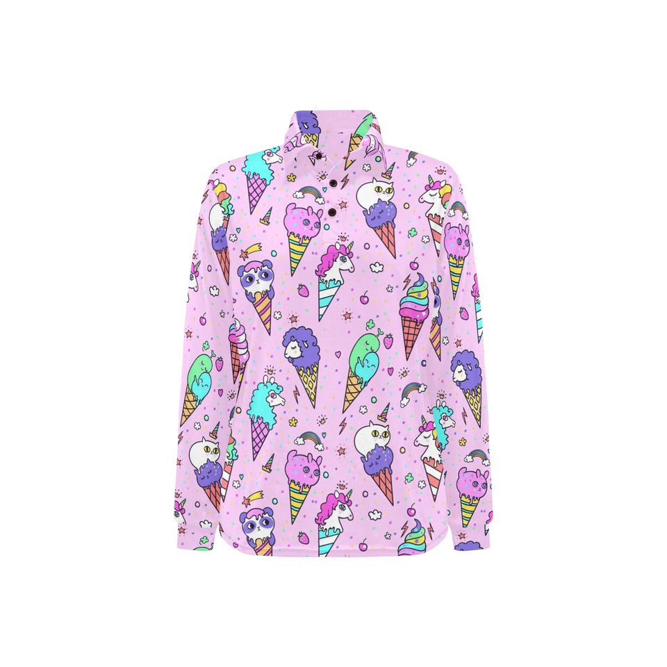 Cute ice cream cone animal pattern Women's Long Sleeve Polo Shirt