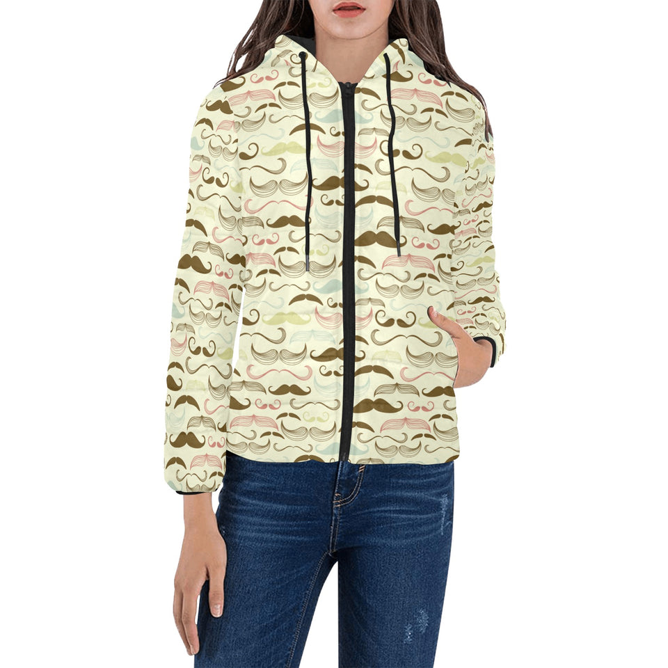 Mustache Beard Pattern Print Design 01 Women's Padded Hooded Jacket