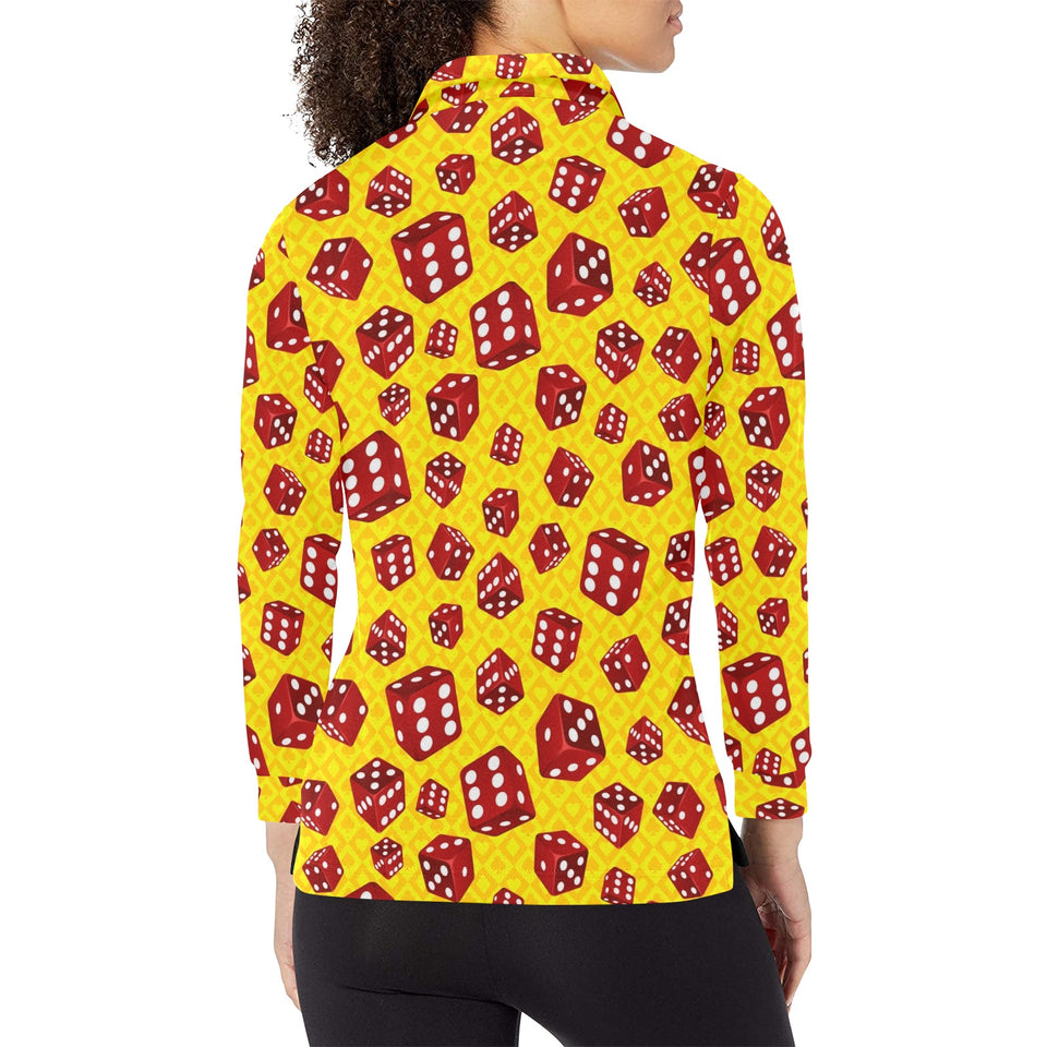 Dice Pattern Print Design 04 Women's Long Sleeve Polo Shirt