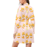 Cute shiba inu dog pattern Women's Long Sleeve Belted Night Robe