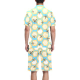 Bee honeycomb pattern Men's V-Neck Short Pajama Set
