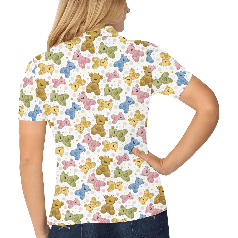 Teddy Bear Pattern Print Design 01 Women's All Over Print Polo Shirt