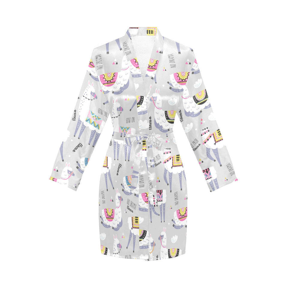 Cute Llama Alpaca pattern Women's Long Sleeve Belted Night Robe