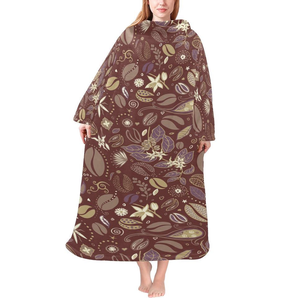 Coffee bean flower pattern Blanket Robe with Sleeves