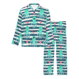 Cute octopuses heart striped background Men's Long Pajama Set