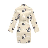 Cute Siberian Husky Women's Long Sleeve Belted Night Robe