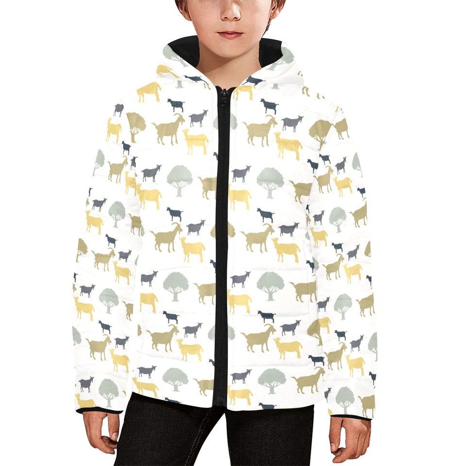 Silhouettes of goat and tree pattern Kids' Boys' Girls' Padded Hooded Jacket