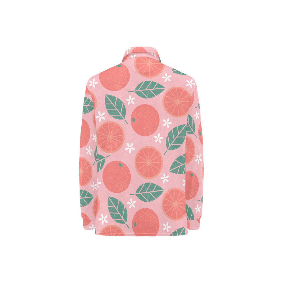 Grapefruit leaves flower pink background Women's Long Sleeve Polo Shirt