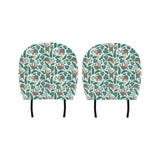 Cute sloths tropical palm leaves white background Car Headrest Cover