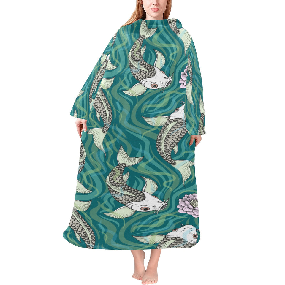 Koi Fish Carp Fish lotus pattern Blanket Robe with Sleeves