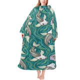Koi Fish Carp Fish lotus pattern Blanket Robe with Sleeves