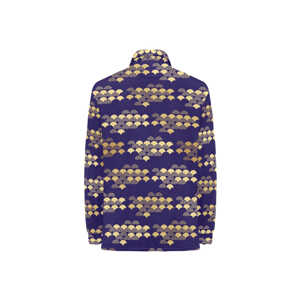 Beautiful japanese fan pattern Women's Long Sleeve Polo Shirt