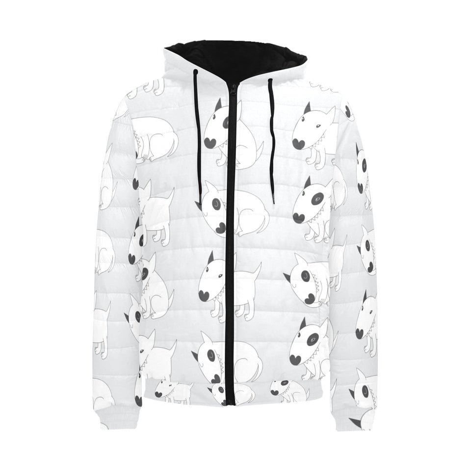 Bull Terrier Pattern Print Design 01 Men's Padded Hooded Jacket