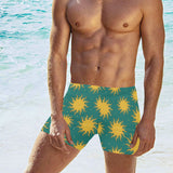 Sun green background Men's Swimming Trunks