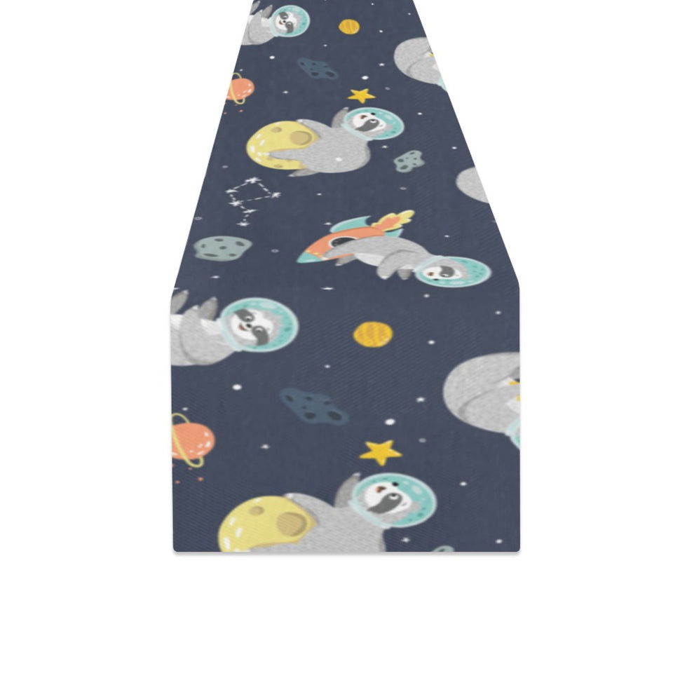 Cute sloth astronaut star planet rocket pattern Table Runner