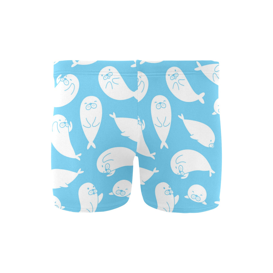 Cute white sea lion seals pattern Men's Swimming Trunks