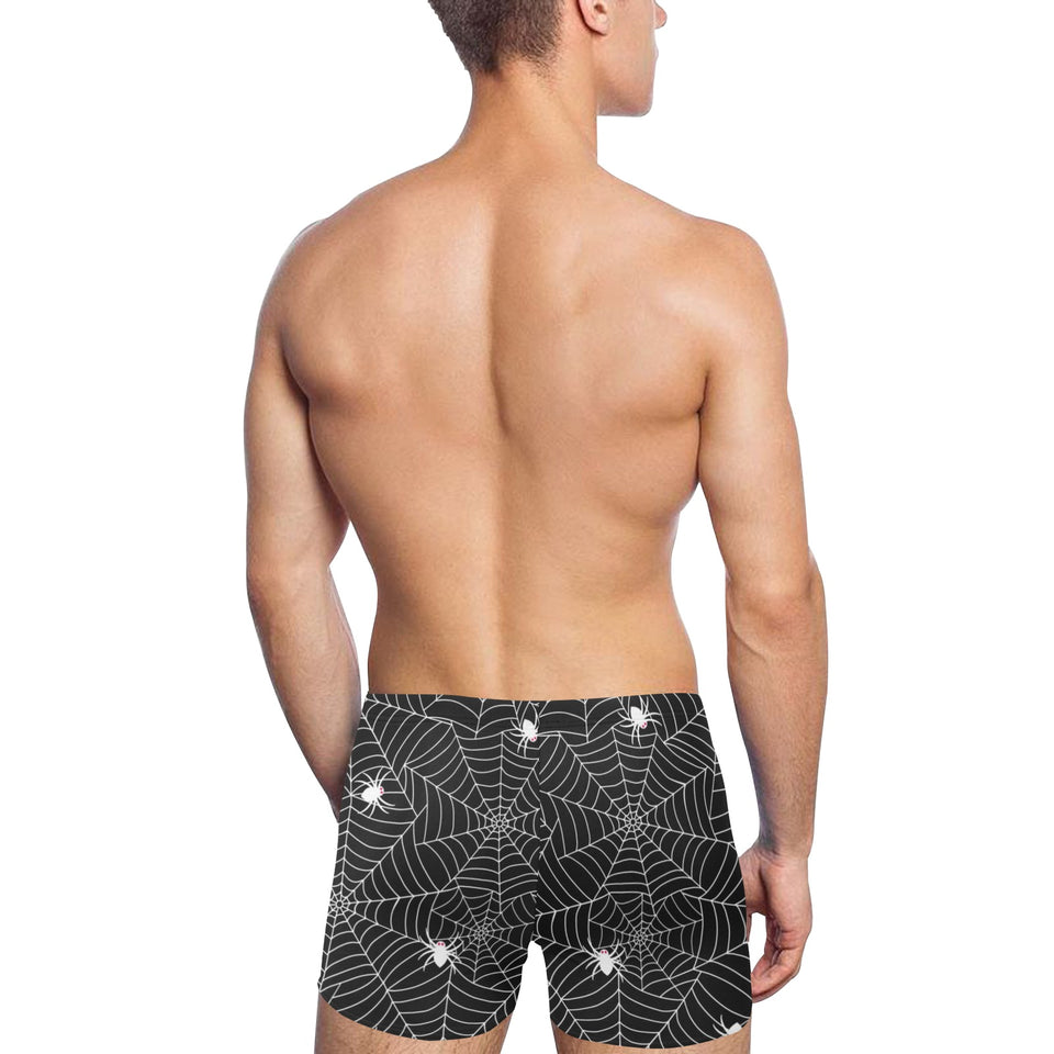 Spider web design pattern Black background white c Men's Swimming Trunks