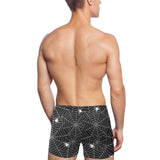 Spider web design pattern Black background white c Men's Swimming Trunks