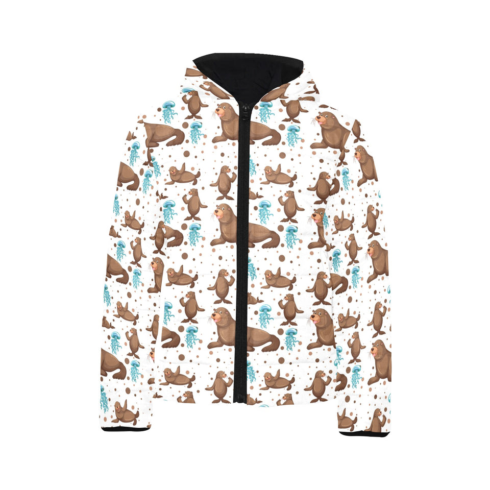 sea lion Seals jellyfish pattern Kids' Boys' Girls' Padded Hooded Jacket