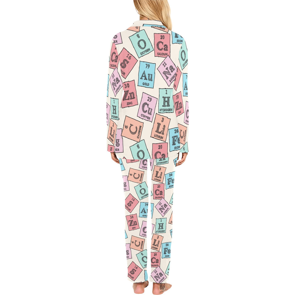 Chemistry Periodic Table Pattern Print Design 02 Women's Long Pajama Set